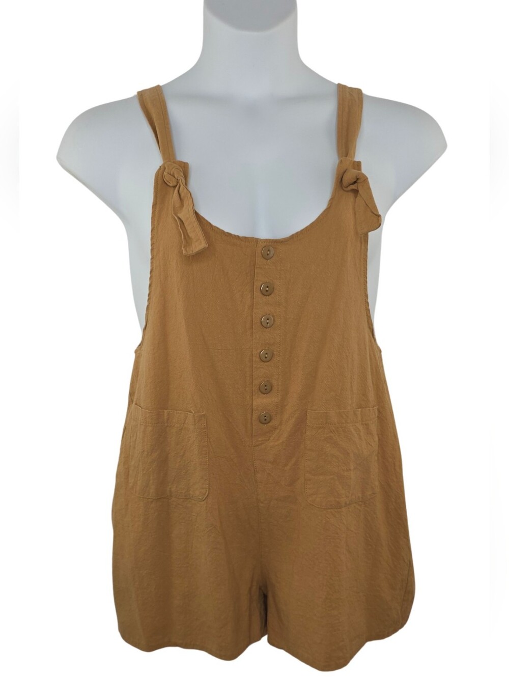 Amazon L Button-Front Tie-Strap Linen Shorts Romper Festi Earthy 3916-CW